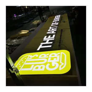 Toko 3D Kustom Papan Tanda Depan Led Luar Ruangan Papan Tanda Menyala Restoran Led Logo Tanda Burger