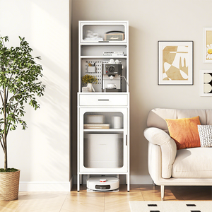 Mueble de Almacenamiento Oculto para Robot Aspirador con Puertas de Vidrio, Soporte para Robot Aspirador, Aparador, Mueble Bar para Cocina y Sala de Estar - Product Image 1