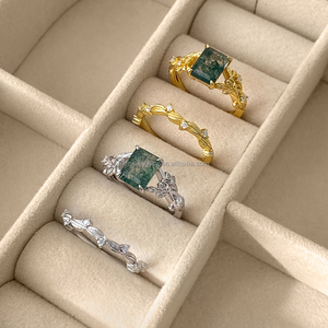 Classic Unique Design Trendy Brass <b>Moss</b> <b>Agate</b> Engagement <b>Ring</b> Princess Cut 18K Gold Plated Natural Green <b>Agate</b> for Women - Product Image 2