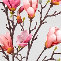 Ranting Bunga Magnolia PU Buatan Tangan Warna Putih Pink untuk Dekorasi Pernikahan dan Rumah