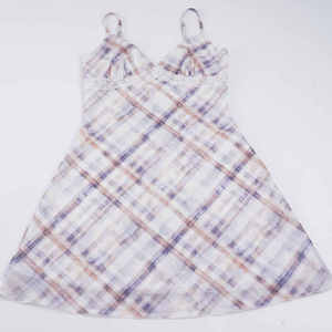 Robe mini en maille à carreaux violets pour femme, avec dentelle, col en V, bretelles spaghetti, coupe trapèze, sexy, pour soirée d'été, nouvelle collection 2026 - Product Image 6