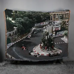 Custom Design And Logo Jacquard Throw Cotton Blend Sofa Cover Automobile Race Woven Tapestry Blanket