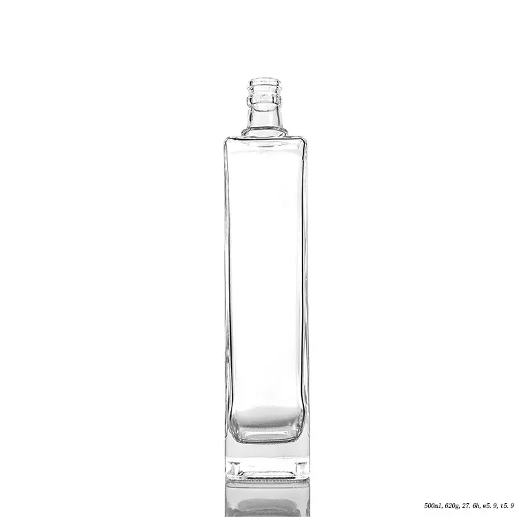 ラムジンウォッカ用グアラキャップシール500mlスクエアガラススピリットボトル