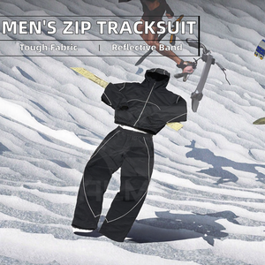 Cortavientos 100% de algodón personalizado para hombre, conjunto de 2 piezas de chándal de invierno con cremallera y rayas reflectantes de nailon de marca blanca - Product Image 2