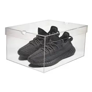 Yageli kotak display sepatu akrilik bening transparan, grosir desain baru kustom modern dengan penutup untuk tampilan