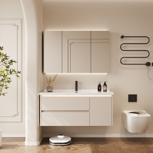 Meuble-lavabo mural moderne, étanche, écologique et durable avec miroir intelligent, en contreplaqué de qualité hospitalière, pour salle de bain - Vente en gros - Product Image 4