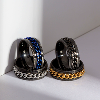 Bijoux en acier inoxydable plaqué sous vide, bague tendance en acier titane avec chaîne rotative anti-stress