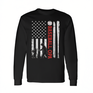 T-shirt à manches longues Baseball Opa, design drapeau américain vieilli, col rond unisexe, cadeau sportif pour adulte - Product Image 2