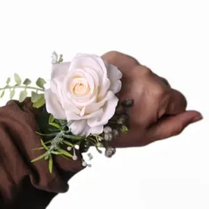 Hot Selling European Style Forest Style White Rose Groom's Wedding Corsage Bride's Wrist Flower