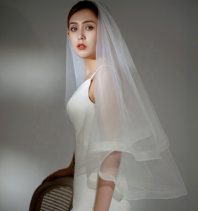 Velo de Novia de Pelo de <span class=keywords><strong>Caballo</strong></span> al por Mayor, 2 Capas, Accesorio Corto para Fiesta de <span class=keywords><strong>Bodas</strong></span>, Velos de Novia Blancos Marfil para Uso de la Novia - Product Image 4