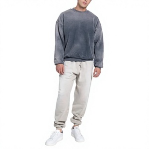 Sweat-shirt à col rond surdimensionné pour homme, couleur unie, en molleton, pull décontracté pour l'automne, coupe classique, manches longues, gris - Product Image 2