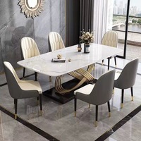 Ensemble de mobilier de salle à manger rectangulaire moderne et minimaliste en pierre frittée pour hôtel, villa, petite maison, 6 places, durable