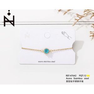 Bracciale in acciaio inossidabile con diamanti rotondi, tono oro, pietra blu, gioielli alla moda - Product Image 2