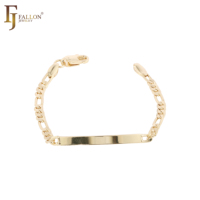 Pulseras de Eslabones Figaro de 3 mm y 13 cm+ de FJ Fallon Fashion Jewelry, Grabables, Chapadas en Oro de 14K sobre una Base de Latón