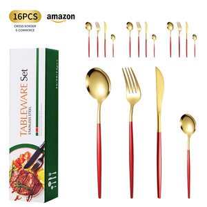 Juego de Cubiertos de Acero Inoxidable de 16 Piezas con Mango Dorado y Negro, Juego de Vajilla para Cocina y Comedor - Product Image 2