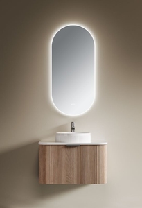 Mueble de Baño de Lujo Ovalado, Montado en la Pared, con Rejilla Curva de Roble, con Lavabo de Cerámica y Placa de <span class=keywords><strong>Roca</strong></span> - Product Image 3