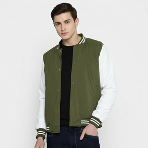 Veste de baseball en laine sur mesure avec manches en cuir PU, broderies et patchs, veste de sport universitaire pour hommes - Product Image 1