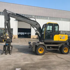 Wholesale Good Condition Cheap Hydraulic Excavator Bagger Machine 6t 9.5t 10t Super Wheel Excavator With Wood Clamp