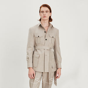 RTS/OEM 100% шерстяной фланелевый костюм для сафари для мужчин неструктурированный легкий верблюжий повседневный костюм на заказ комплект из 2 предметов в стиле старых денег - Product Image 1