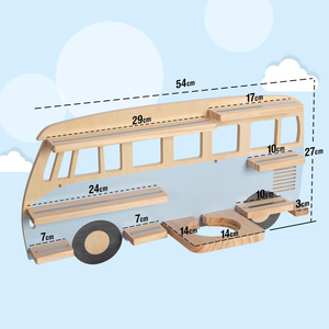Estante de Pared de Madera con Forma de Autobús Azul, de Tres Niveles, Moderno y Sostenible, para Macetas, Exhibición Infantil, Dormitorio o Guardería - Product Image 3