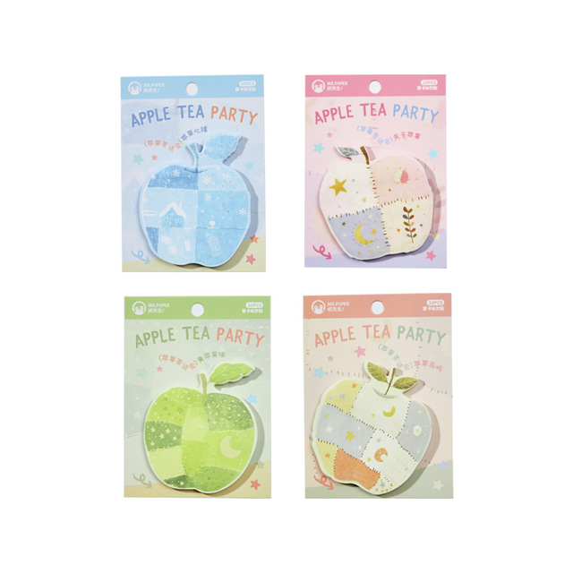 Kawaii Aesthetic Stationery Special-shaped Back Card N Times adhesive Cartoon Apple Tea Party Creative Sticky Notes Notebook