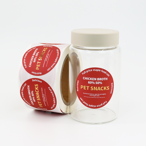 Rótulos Adesivos Personalizados para Embalagens de Petiscos para Animais de Estimação, Etiquetas Circulares Impermeáveis para Potes de Comida, Atacado, Preço Direto de Fábrica, A Granel - Product Image 1
