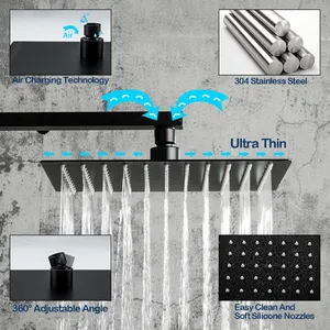 Aquacubic Shower Set Black In Wall Bathroom Brass Kits Rain Rainfall Shower Set Mixer Faucet Set
