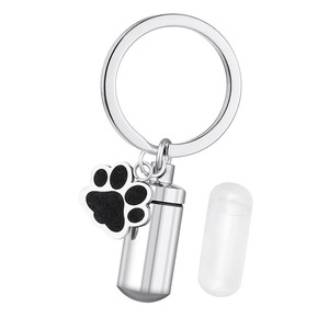 Cao Cấp Pet Món Quà Tưởng Niệm | Chân In Thép Không Gỉ Tro Viên Nang Keychain | An Toàn Mini <span class=keywords><strong>urn</strong></span> Cho Chó & Mèo Tưởng Niệm - Product Image 1