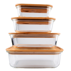 Eco-friendly Food Meal Prep Containers With Bamboo Lid wooden Glass Food Storage High Quality Glass Food Meal Prep Containers
