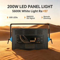 Projecteur LED de studio haute luminosité 200W, CRI ultra-élevé Ra97, panneau lumineux 600 LED, 3200K~5600K, portable en aluminium