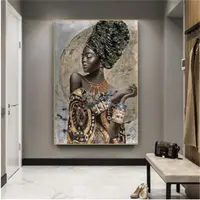 סיטונאי מודרני פרימיום גרפיטי אמנות בד קיר אמנות אפריקאי אישה מופשט ציורי בד הדפסי עם זהב סיכול
