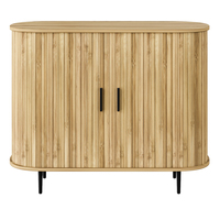 Table console en bois avec pieds en fer, style moderne du milieu du siècle, entrée de couloir, portes coulissantes arrondies en bambou massif