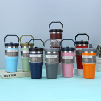 Gobelet isotherme en acier inoxydable avec poignée et paille rabattable, personnalisable avec logo, 20 oz et 30 oz, pour les voyages en plein air