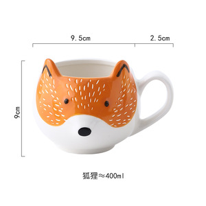 Lelyi-Taza de cerámica con dibujos animados, tazón creativo pintado a mano con animales, zorro, mapache, gato, búho - Product Image 6