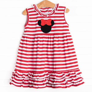 Abito per Bambine con Ricamo a Strisce Rosse e Volant, <span class=keywords><strong>Vestito</strong></span> Coordinato per Sorelle, 95% Cotone, Vendita all'Ingrosso - Product Image 2