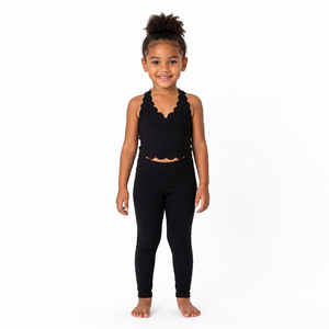Soft Nylon Spandex Girls Scalloped Active Set <strong>Purple</strong> Scallop Edge <strong>Crop</strong> <strong>Top</strong> &amp; High Waist Flare Pants Kids Yoga Outfit - Product Image 6