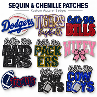 Patchs brodés personnalisés en sequins et chenille, grands logos sportifs universitaires, appliqués thermocollants pour vestes et sweats à capuche