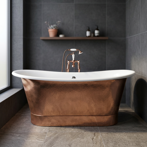 Bañera Independiente de Cobre CH-799, Ovalada de Lujo, Ecológica, con Acabado Pátina, Doble Soporte, Sin Tapa, Artesanía India - Product Image 1