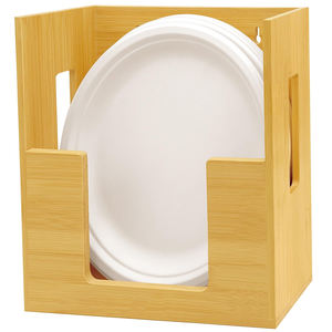 Distributeur de vaisselle en papier, support mural en bambou pour assiettes en papier, organiseur de vaisselle mural, s'adapte dans un placard, distributeur de vaisselle - Product Image 2