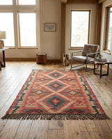 Tribal Geometric Handmade Modern Kilim Rug Boho Farmhouse Runer Carpet Rustic Stain Resistant Non-Slip Floor Decor Hallway