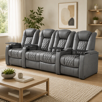 Système de cinéma maison moderne, canapé inclinable électrique en cuir véritable italien de luxe à quatre places, structure en bois, mousse à mémoire de forme, réglable