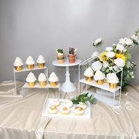 Bandeja de exhibición de postres de hierro forjado blanco, soporte para tartas, decoración de mesa de boda, bandeja para té de la tarde, buffet frío para pausas de té