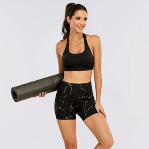 Yoga giysileri Biker kısa spor tipi Yoga pantolon kadın spor Spandex Yoga giyim malzemesi sıkıştırma tayt