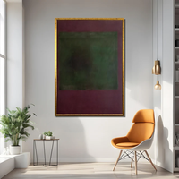 Peinture sur toile abstraite Mark Rothko faite à la main, art moderne, décoration murale en vert foncé et bordeaux