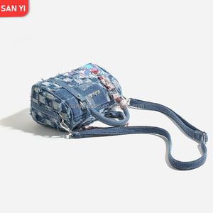 New Cute Cartoon Stitch Patchwork Denim Lace Checkerboard Shoulder <strong>Bag</strong> Handbag for Women - Product Image 4