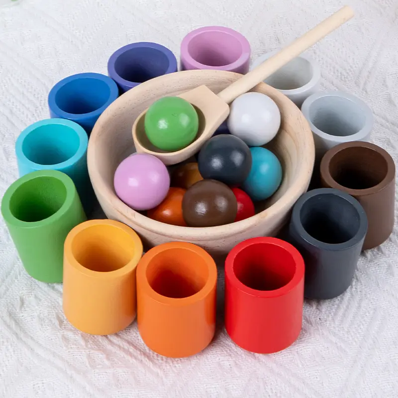 Bolas Xiximi en tazas, juego clasificador de madera, 12 bolas, clasificación y conteo de colores de 30mm, juguetes educativos Montessori de aprendizaje preescolar