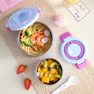 <b>Lunch</b> <b>Box</b> 304 Stainless Steel Double Layer Round Leak Proof <b>Plastic</b> Lid Children Bento <b>Box</b> Solid Color JLY5566 JLY5567 - Product Image 2