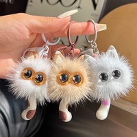Porte-clés de voiture en fourrure de vison véritable, motif chat de dessin animé mignon, pendentif peluche, jouet, décoration de sac, cadeau, sans impression