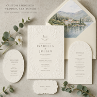 Papeterie de mariage de luxe à motifs floraux en relief, Bordure de pivoine en relief coudé, Cartes d'information de mariage découpées sur mesure