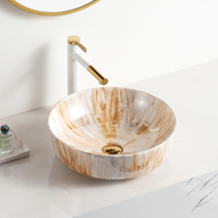 Lavabo de salle de bain rond moderne en marbre massif, facile à nettoyer, à poser sur le comptoir, lavabo décoratif